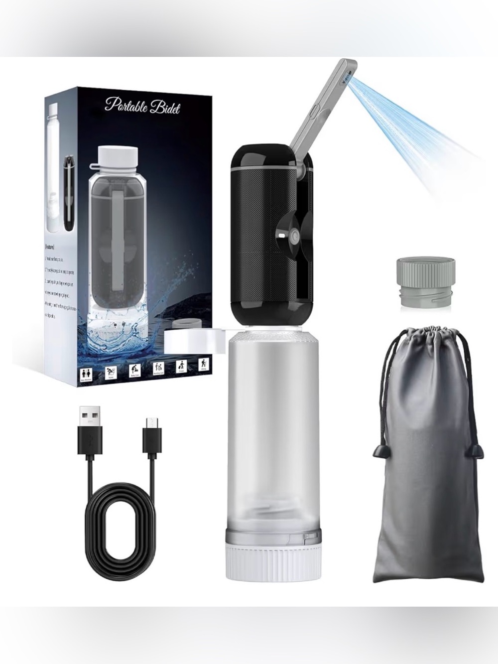 Portable Electric Travel Bidet Waterproof High Pressure Handheld Sprayer Black
